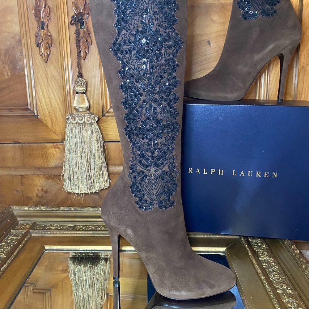 Ralph Lauren 2010 Collection Made in Italy Corita Brown Kid Suede Soutache Boot - Picture 8 of 16